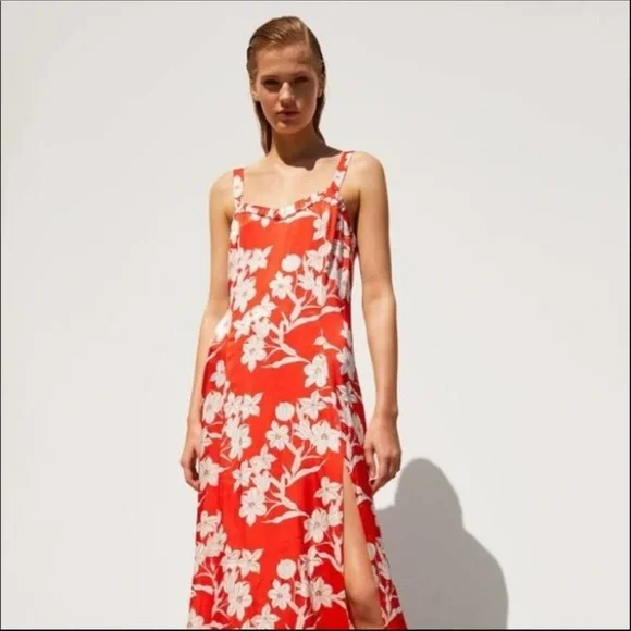 🔥ZARA| Satin Print Dress with side slit - Picture 5 of 6